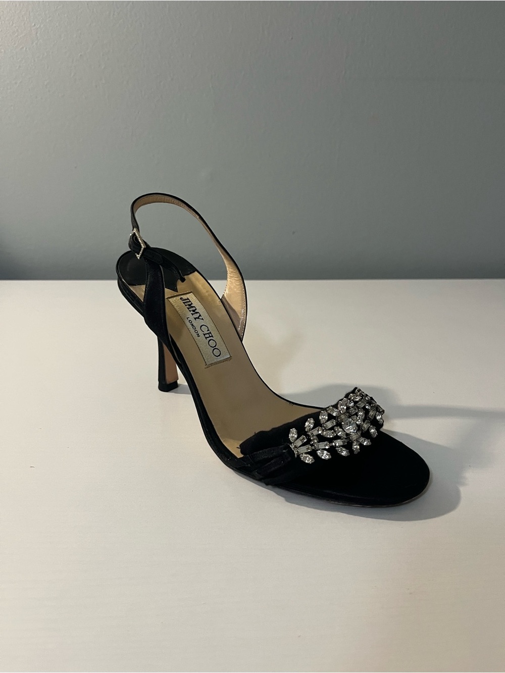 Jimmy Choo Black Crystal-Embellished Slingback Heels